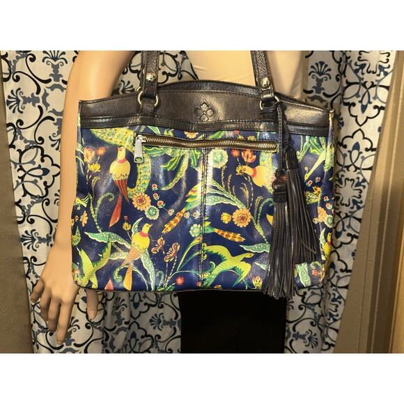 Patricia Nash Poppy Leather Tote In Birds Of Paradise Patriot Blue Purse Handbag - Picture 2 of 16